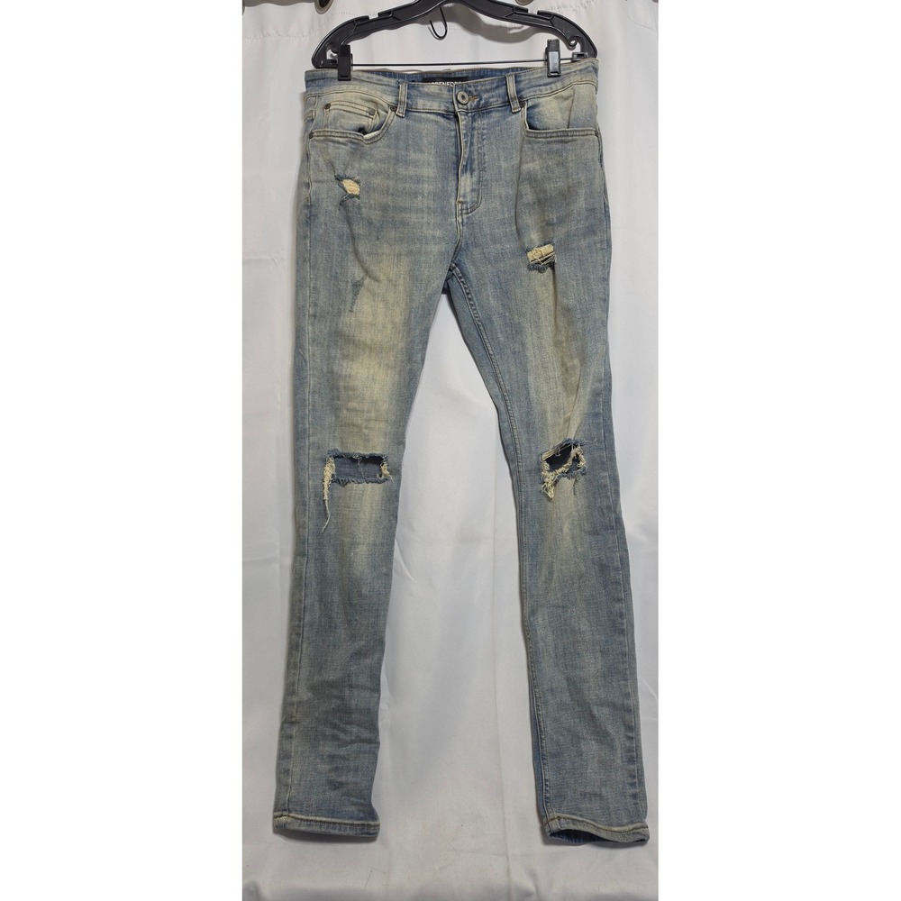 Serenede Mens Fitted Distressed Light Wash Slim Denim Jeans Size 34 Distressed